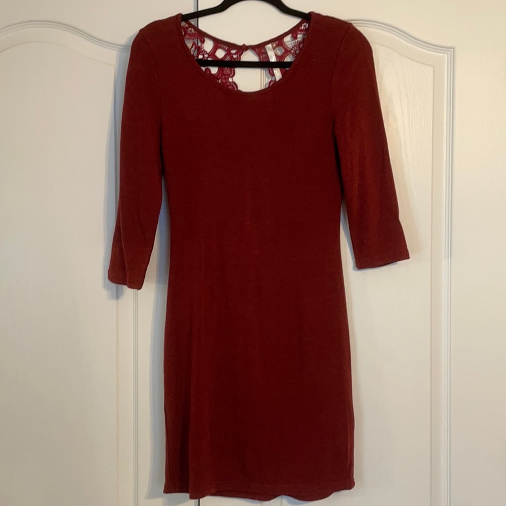 Burgundy Dress with Back Lace Detail